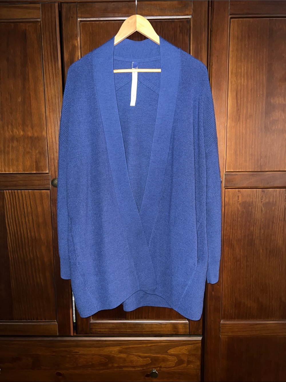 Merino Wool-Blend Layering Soft Capsule Ribbed Long Wrap Cardigan Blue Size 10